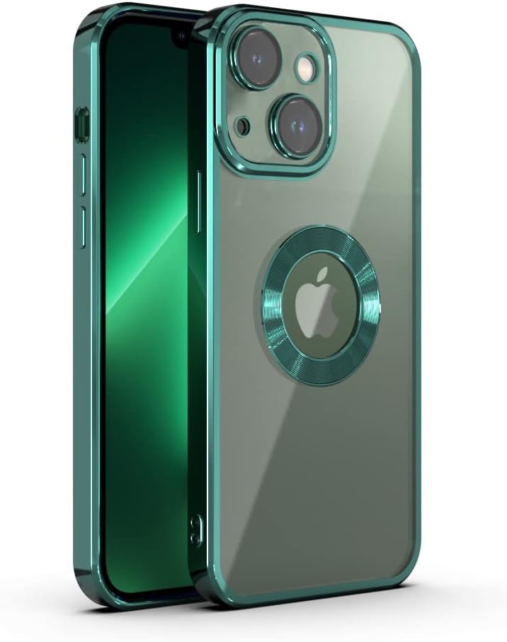ELEF Electroplated Logo Cut Case Slim Shockproof Soft Silicone TPU Flexible Anti Yellow Cover for iPhone 13-Green