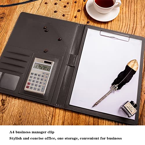 A4 Padfolio Portfolio Businesspu Leather Notepad Folder For Resumes Interviews Executive Binder For Women Men Writing Pad Conference Folder With Calculator (Color : Black, Size : 8-Digit Calculator #TOP1
