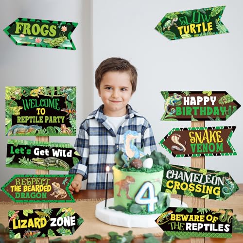 Image of 20 Pieces Reptile Birthday Party Decorations Welcome to Reptile Party Directional Signs Swamp Lizard Snake Alligator Reptile Birthday Party Supplies Wall Door Porch Yard Sign