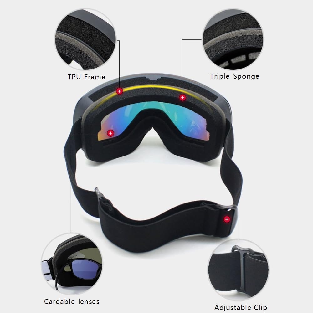 Lunettes de ski coupe-vent pour homme et femme, double pont, anti-buée, anti-reflets, protection UV