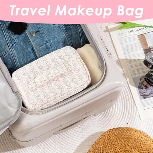 Image of MAYCREATE Cotton Makeup Bag Cute Floral Print Makeup Organizer Soft Travel Toiletries Cosmetic Bags Office Stationeries Handbag, 25x16x15cm