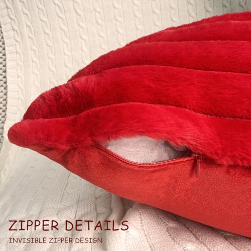 2 Pack 18x18 Pillow Cover Velvet Pillow Covers, Faux Fur Square Throw Pillow Covers for Living Room Decorations Throw Pillow Case, Throw Pillow Cover Cushion Cover for Home Sofa Bedroom Car, Red - Image 5
