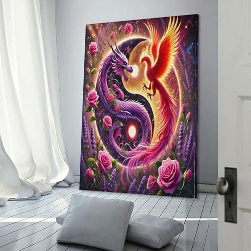 Peinture sur toile murale Tai Chi dragon et phoenix affiche 40x60cm