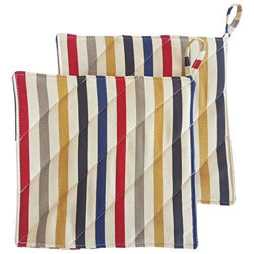 Cushystore Canvas Pot Holder Oven Pads Potholders For Cooking Kitchen 7.75", 2 Packs (Retro Stripe) #TOP5