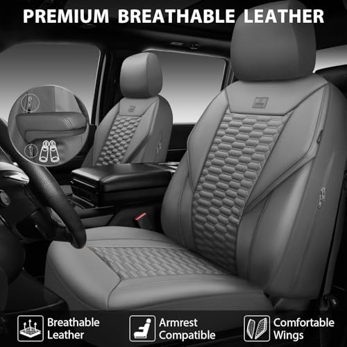 Image of CAR PASS 3D Foam Faux Leather Car Seat Covers Full Set, Grey Breathable PU Leather Seat Covers for Cars, Luxury Universal Fit for SUVs Vans Sedan Truck Automotive, Armrest Airbag Compatible, All Gray