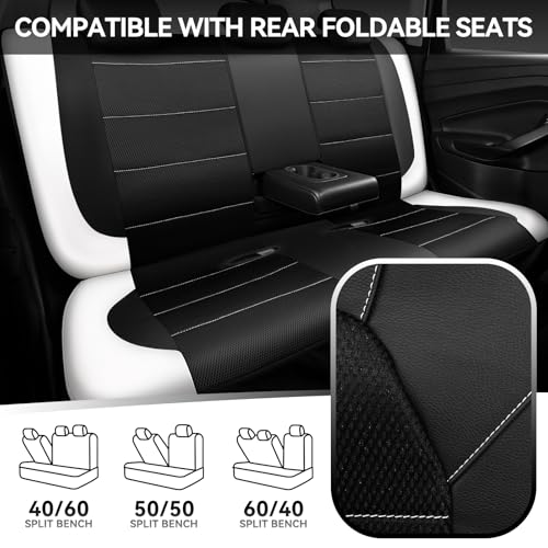 Image of CAR PASS Universal Leather Car Seat Covers Full Set with Sporty Design, Breathable All Season Easy to Clean Anti-slip Wear-Resistant Automotive Seat Covers Fit for Most Cars, SUVs, Trucks, Black White