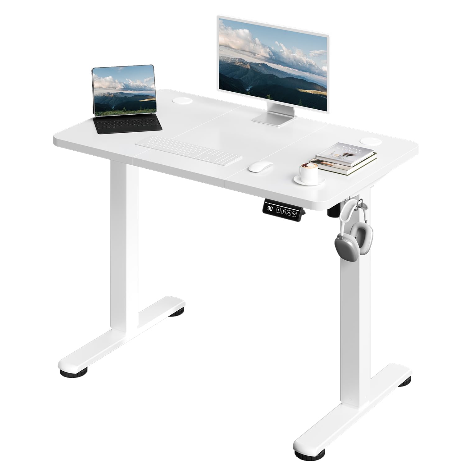 JUMMICO Standing Desk 100 x 60 cm Eletric Height Adjustable Desk with 2 Height Memory Position, Sit Stand desk with Smart Controller, White