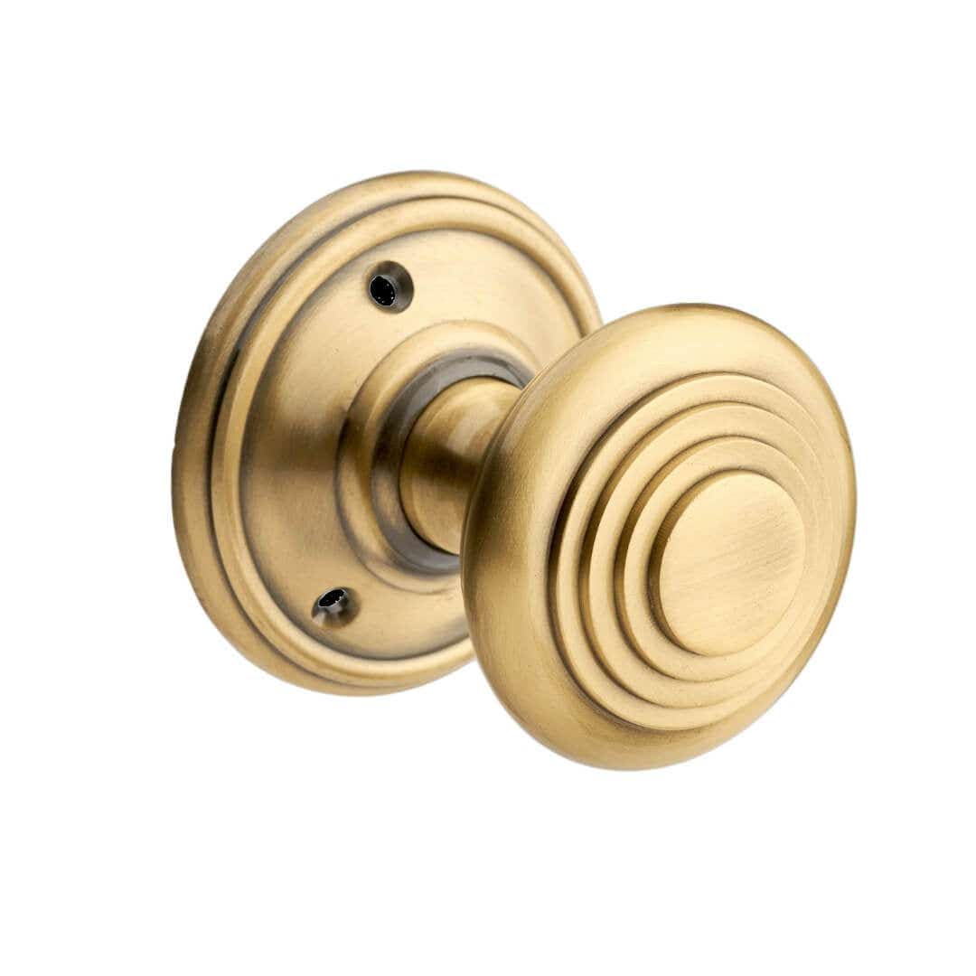 Designer Levers Whitehall Ringed Mushroom Mortice Door Knob - Antique Brass - Pair