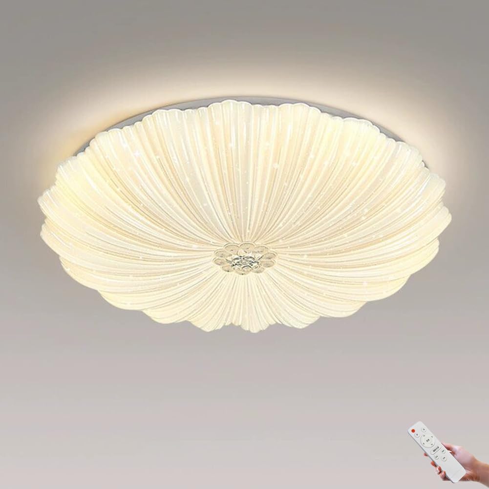 LOGT Dimmable LED Ceiling Light with Remote Control Modern Ceiling Light with Creative Starry Sky and Petal Design, 3 Brightness Settings, 3000K 6000K Bedroom Lamp, Acrylic Lampshade Living,40CM