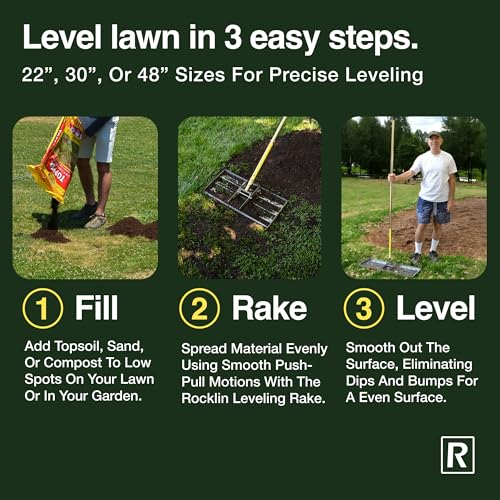 Image of Rocklin 22 inch Lawn Leveling Rake, Stainless Steel, 78 inch Handle