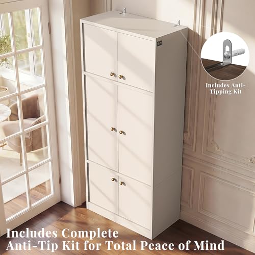 Image of 71 Inch Tall Kitchen Pantry Cabinet with Pull Out Drawers, Modular Concealed Storage Hutch, Expandable Wall System, Heavy Duty Thickened Panels, Freestanding Kitchen Organizer, White