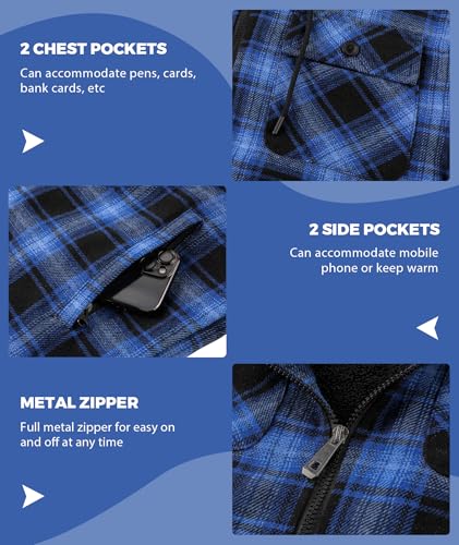 Image of ZITY Men's Flannel Hooded Jacket Fleece Sherpa Lined Plaid Shirts Jackets Zip Up Sweatshirt Hoodies for Men with 4 Pockets