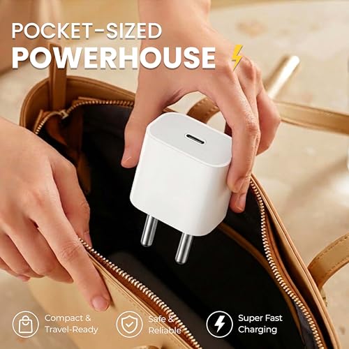 Image of 20W Type C Fast Charger PD USB C Wall Adapter with Type C Braided Cable Compatible for iPhone 15 /15 Plus /15 Pro /15 Pro Max /Samsung /Nothing & Other Devices (White)