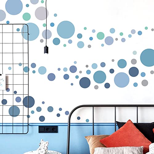 WandSticker4U®- 6 Bögen, 93 PUNKTE zum Kleben, pastell BLAU GRÜN TÜRKIS GRAU I Wandtattoo Punkte Kinderzimmer Wandsticker Kreise Dots I Möbelsticker Klebepunkte Mädchen & Junge Deko GROß