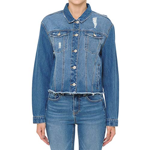 FASHION BOOMY Women's Classic Denim Jean Jacket - Cropped Long Sleeve Outerwear - Regular and Plus Sizes Large O-MEDIUM - Thumbnail 2