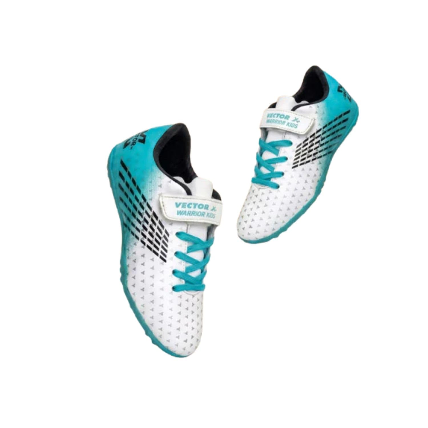 Vector X Kids Warrior Futsal shoe|Football Studs|Turf Soccer Shoes|Lightweight Synthetic Upper+ Rubber Outsole, Velcro Closure|Practice & Training Footwear Sports Boots for Boys (White-Sea Green, 12 UK)