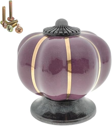 Paquete de 5 pomos de cerámica vintage para gabinete, cajones de armario de cocina, vestidor, tiradores de puerta con 5 tipos de tornillos (violeta)