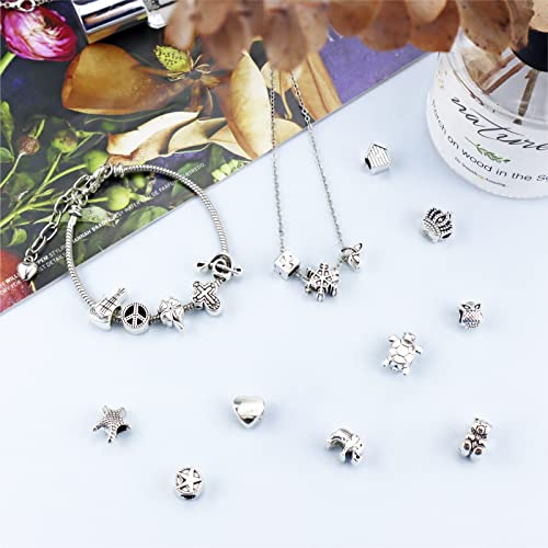 Jialeey Wholesale Bulk Mix 40 Pcs Tibetan Silver Tone Color Spacer Loose Beads Fit European Charm Bracelet Lot For Jewelry Making Findings Diy #TOP4
