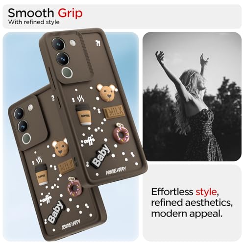 Image of Pikkme Back Cover for Vivo Y200 5G | 3D Cartoon Silicone Case Cute & Fun Full Protective Bumper Cover (Brown)