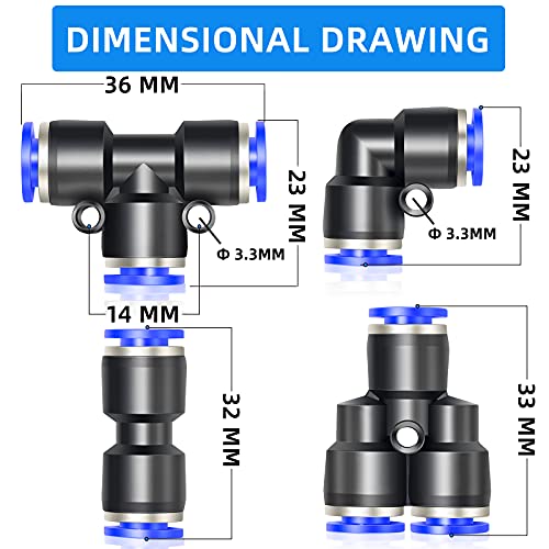ERGAOBOY 40 piezas 4 mm OD Push To Connect Kits de neumáticos accesorios, 10 rectas 10 codos 10 Tee 10 divisores - Imagen 3