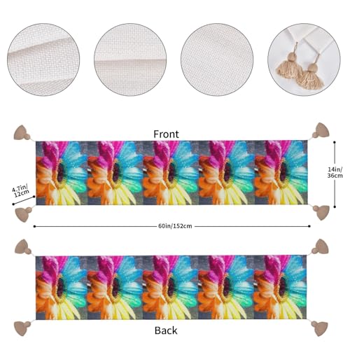 Chemin de table imprimé tournesol lin multicolore lavable taille unique pour décoration table