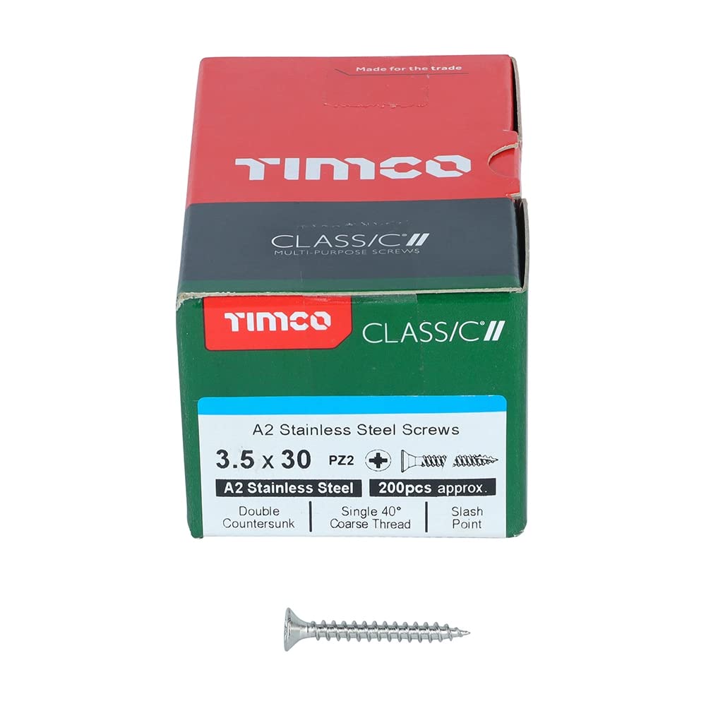 TIMCO Classic Multi-Purpose Screws - 3.5 x 30 - A2 Stainless Steel - Box of 200