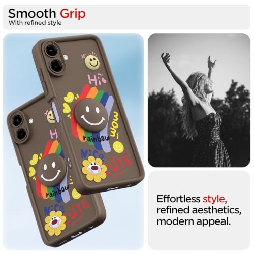 Image of Pikkme Back Cover for Samsung Galaxy F70e 5G | M07 | F07 | A07 | A07 5G | Soft Silicone| Cute Rainbow Smile & 3D Cartoon Flower Design | Shockproof Raised Camera Protection Bumper Case (Brown)