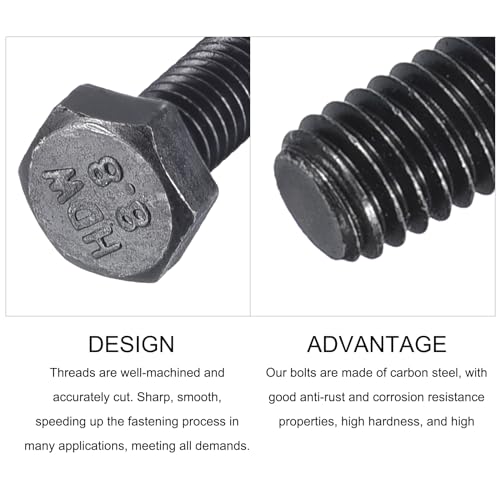 Image of METALLIXITY Hex Bolts (M6-1x35mm) 25Pcs, 8.8 Grade Carbon Steel Fully Threaded Black Oxide, Coarse Thread UNC Hex Head Screw Bolt - for Furniture Repair