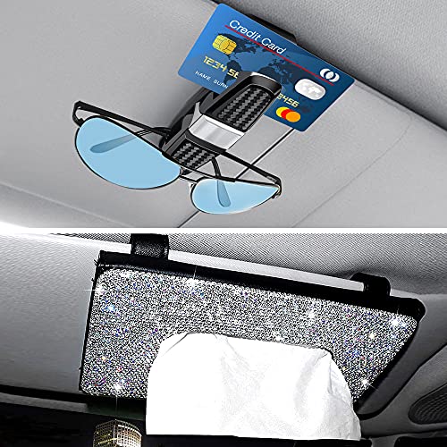 AOYATE Visor Tissue Holder and Visor Sunglasses Holder for Car, Sun Visor Napkin Holder with 180Â° Rotatable Visor Glasses Holder Clip PU Leather for Car