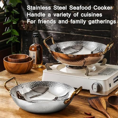 Stainless Steel Nonstick Paella Pan with Dual Handles - Versatile Seafood & Lobster Frying Pan for Home Cooking, Kitchen Cookware, Spanish Cuisine Essentials