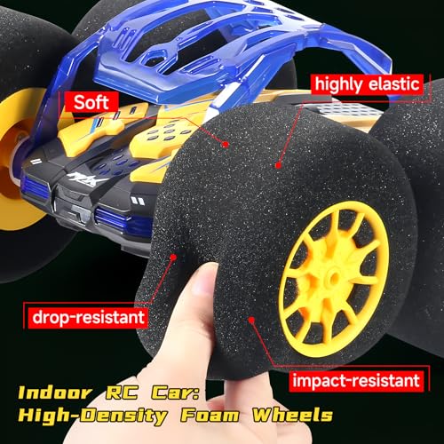 Image of pinkking Indoor RC Car Stunt Remote Control Car Toys with Soft Wheels RC Cars for Kids with LED Headlight & Sponge Tires Crazy Stunts 360 Flips Double Sided Vehicle 2.4GHz RC for Boys Girls Gift