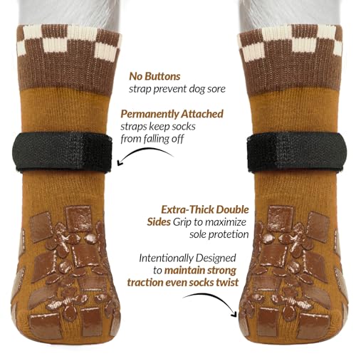 Image of ROZKITCH 2 Pairs Cat Sock for Injured Paws, Breathable Socks for Cats Stop Scratching Dog Paw Protectors for Injured Paws Protective Anti-Slip Grip Socks Foot Protector Puppy Brown XS