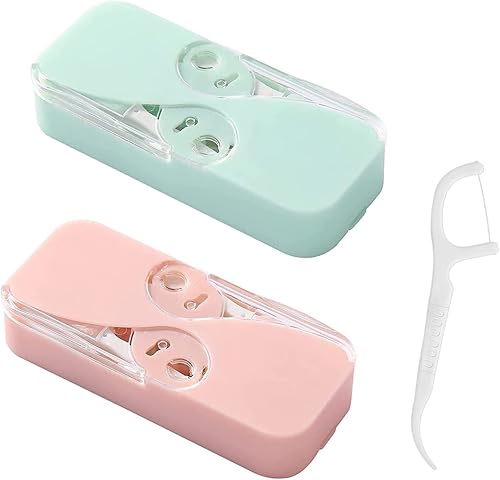 Dispensador portátil de hilo dental recargable para viajes, reutilizable, funda rosa para palillos de dientes para limpieza de dientes, bolso, baño,