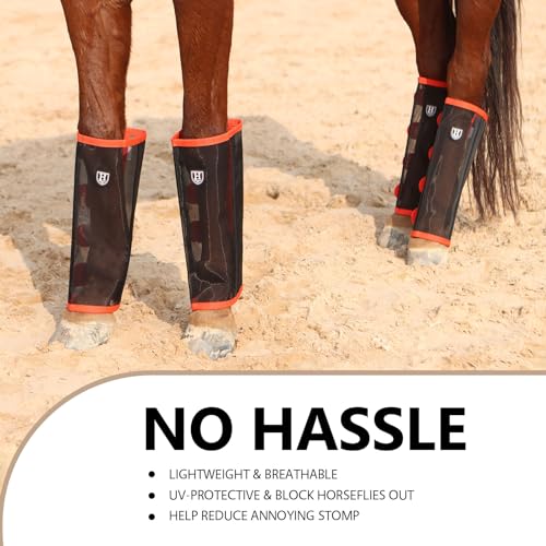 Image of Harrison Howard Loose-Fitting Horse Fly Leggings Breathable, Tear-Resistant Fine Mesh Leg Guards Stay-on Comfortable Fly Boots (Set of 4)