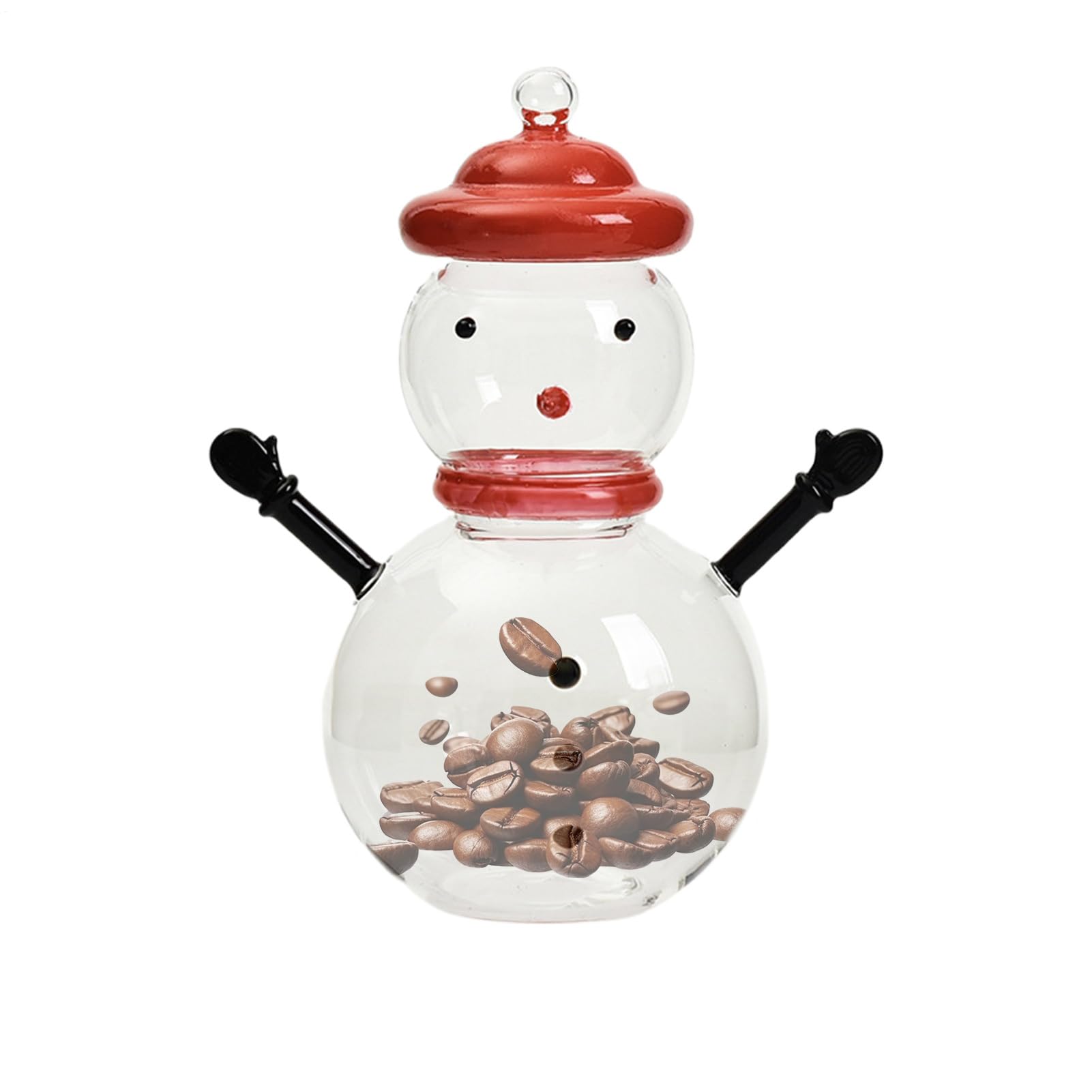 Recipiente de vidrio navideño tallado para dulces con tapa artesanal de muñeco de nieve