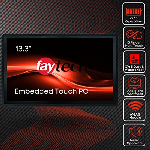 Image of 13.3 inch Capacitive Embedded All-in-one Computers - Great for POS System, Home Automation, Manufacturing, Food Prep and Digital Signage. Fanless Mini PC with HDMI, Display Port, USB, Ethernet.