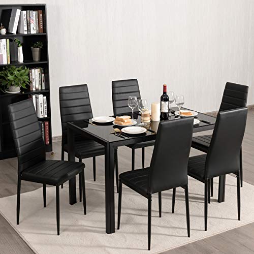 Giantex Set Of 6 Dining Chairs, High Back Dining Room Chairs W/Steel Frame, Easy For Cleaning, Pu Leather Chairs For Home Kitchen Furniture, Kitchen Chairs, Black #TOP1