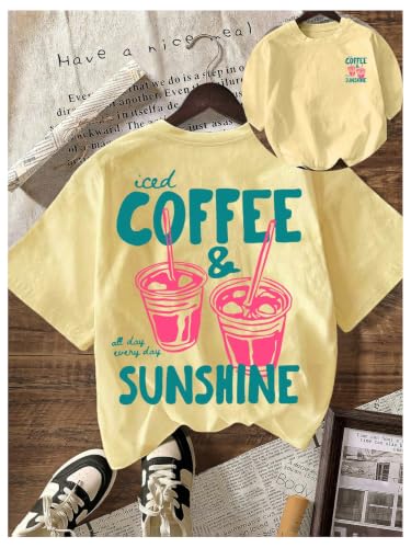 Image of RoseSeek Women's Graphic Letter Tee Crew Neck Drop Shoulder Trendy Summer T Shirt Short Sleeve Vintage Car Print Top