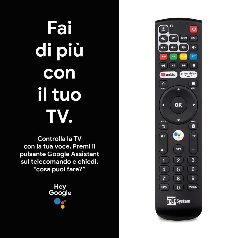 TELE System UP T2 4K: Cyfrowy dekoder naziemny ULTRA HD Android TV, aktualizacja Smart TV, tuner DVB-T2 HEVC HDR10+HLG, w zestawie adapter HDMI/SCART - certyfikat Google