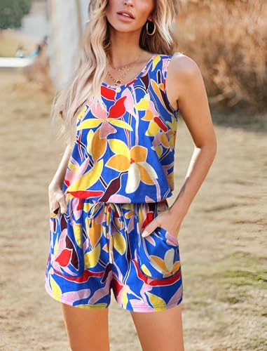 Image of ADOME Rompers for Women Summer Sleeveless Scoop Neck Tank Top Casual Short Jumpsuit Rompers with Pockets