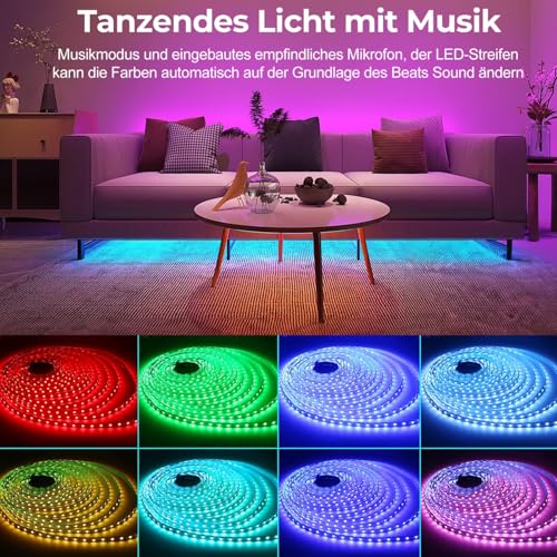 Bluetooth Wasserdichtes LED Streifen 10M (2x5M), 60 LED/M, 600 LEDs Superhell,5050 Outdoor RGB Seil-Licht mit App&44 Tasten Fernbedienung, Musik Sync Farbwechsel für Decken/Haus/Party/Außen Deko