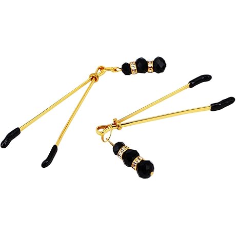 Elite Nipple Clamps, Gold Color with Black Pendant