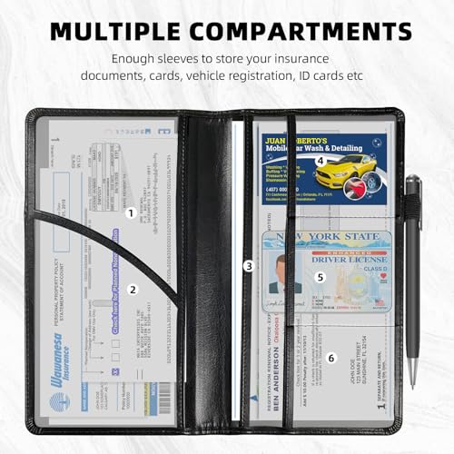Car Registration and Insurance Holder PU Leather Vehicle Insurance and Registration Holders Wallet Case with Elastic Band Closure for ID Card, Driving Licence, Black and White Cow Print3