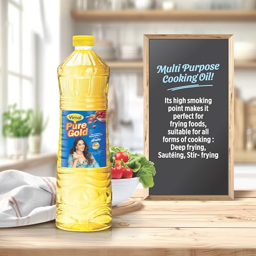 Image of Vimal Pure Gold Groundnut Oil: 100% Natural and Pure for a Healthy Lifestyle | Double Filtered and Refined Peanut Oil for Cooking (1L)