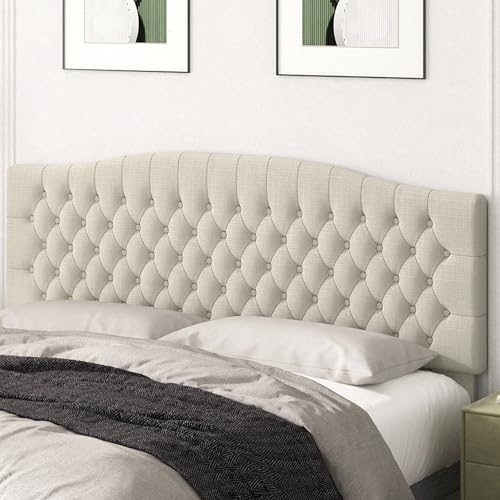 Befurtori King Headboard Only, Upholstered Headboard King Size for Adjustable Bed Linen Tufted Wall Mounted Head Board with Solid Wood Legs, Ivory
