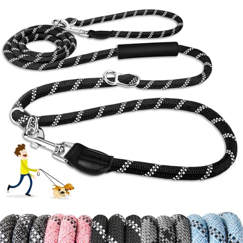 SlowTon Hands Free Dog Leads (10ft), 8 in 1 Multifunctional Nylon Double Leash Tangle Free Reflective Pet Training Leash Adjustable Waist Dog Lead for Medium Large Dogs Walking Running