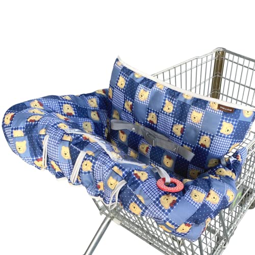 Image of Shopping Cart Cover for Baby, High Chair Cover- 2-in-1 - Soft Padded Machine Washable - Cute Bear Print Cart Cover for Babies - Cellphone and Bottle Holder, Perfect baby shower gifts for boys or girls