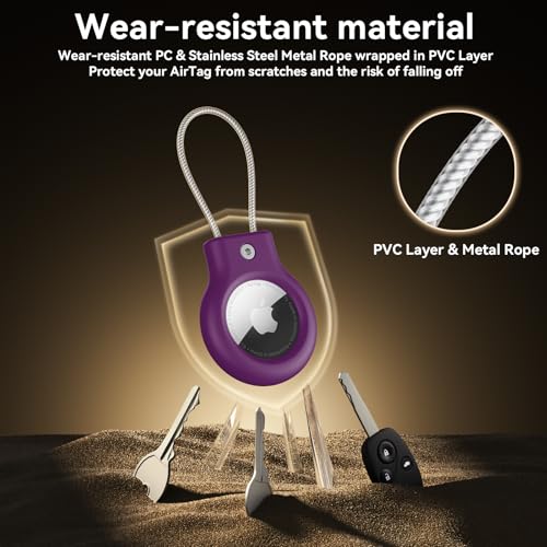 Image of Meliya at Holder for Apple at Secure Holder with Wire Cable, 4 Pack Air Tag Lock Case Keychain Key Ring Key Chain Luggage Tag for Keys, Luggage & More - Dark Purple