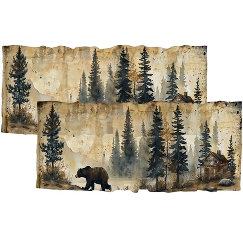 ZYQENGIMGA Rustic Cabin Bear Valance Curtains for Windows Farm Wildlife Vintage Camping Country...