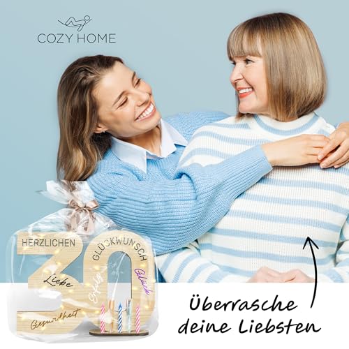 CozyHome Originelle 30. Geburtstag Geschenk & Geburtstag Deko - Inkl. LED Lichterkette + 6 Kerzen & 4 Stifte I Frau Frauen & Männer Geldgeschenke 30er Geschenke Geldgeschenke Gästebuch Holz-Schild